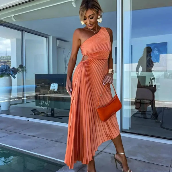 Robe plissée corail