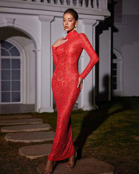 Robe corail dentelle