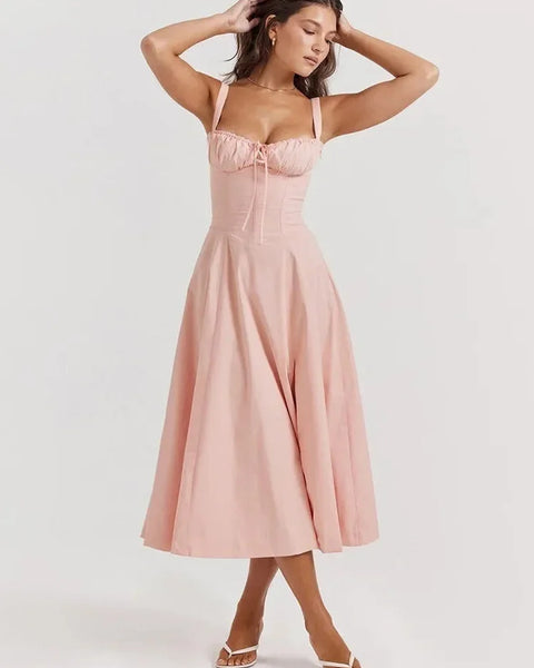 Robe corail et beige