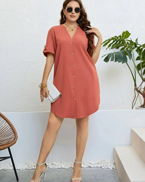 Robe corail manches courtes