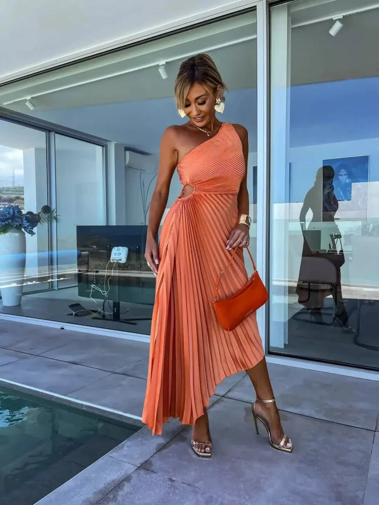 Robe plissée corail