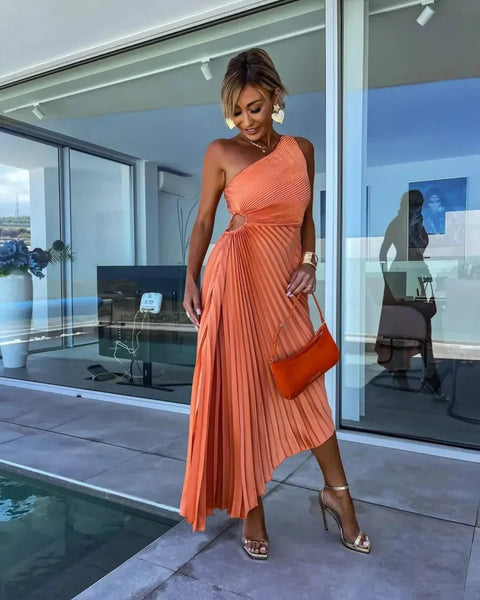 Robe plissée corail