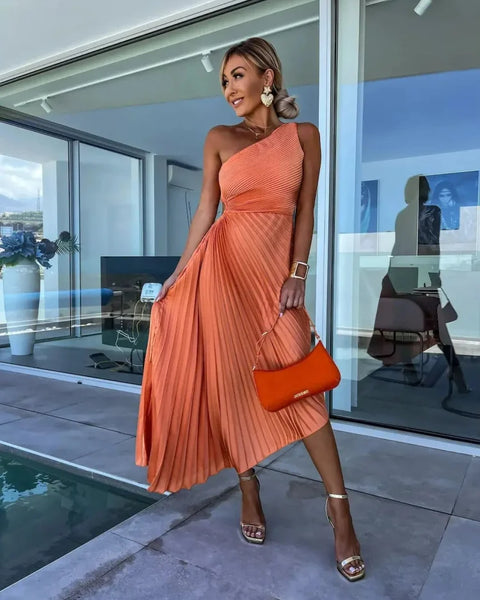 Robe plissée corail